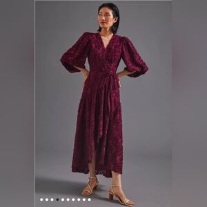 Anthropologie Hutch Wine Textured Wrap Dress - Size 1X
